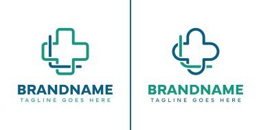 L harfi tıbbi haç logosu seti, bakım, sağlık ve güvenilir sağlık hizmetlerini temsil ediyor.