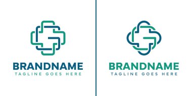 G harfi tıbbi haç logosu seti, bakım, sağlık ve güvenilir sağlık hizmetlerini temsil ediyor.