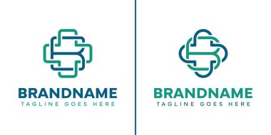 B harfi tıbbi haç logosu seti, bakım, sağlık ve güvenilir sağlık hizmetlerini temsil ediyor.