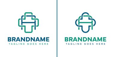 A harfi tıbbi haç logosu seti, bakım, sağlık ve güvenilir sağlık hizmetlerini temsil ediyor.