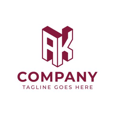 AK 3D harfli Monogram Logosu, KA veya AK harfleri için profesyonellik ve yenilikçiliği temsil ediyor