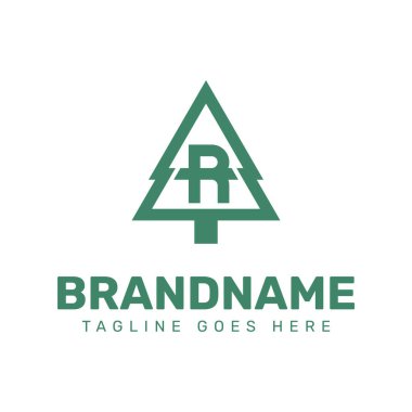 R Çam Ağacı Logosu, doğayı, büyümeyi ve çevresel uyumu simgeliyor.
