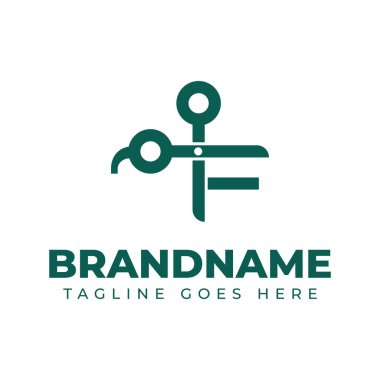 Makasla ilgili berber, terzi ya da marka için F harfi makas logosu.