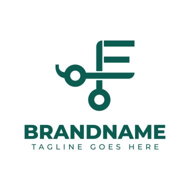 E harfi makas logosu, berber dükkanı, terzi veya makasla ilgili marka için.