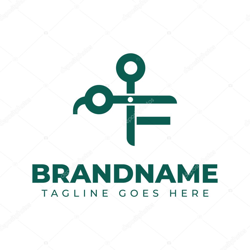 Letter F Scissor Logo, for barbershop, tailor, or brand related to scissor