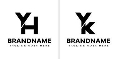 YH ve YK Monogram harfleri logo seti, YH HY KY baş harfleri ile herhangi bir iş için uygundur