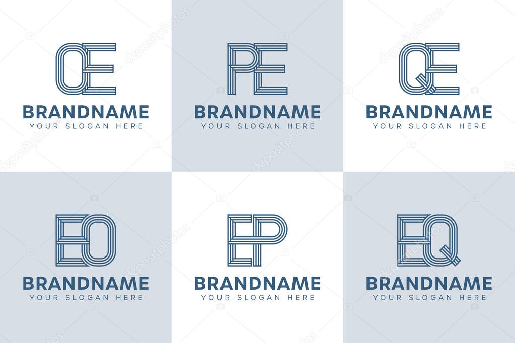 Letters EO OE EP PE EQ QE Monogram Logo Set, suitable for any business