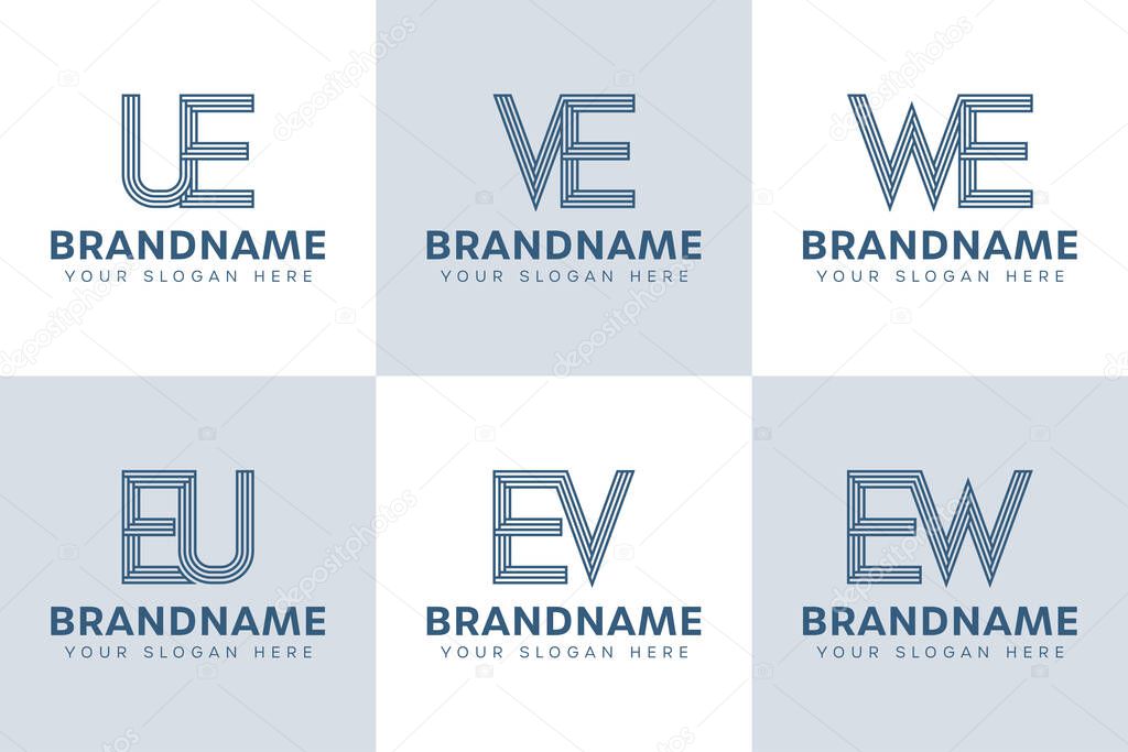 Letters EU UE EV VE EW WE Monogram Logo Set, suitable for any business