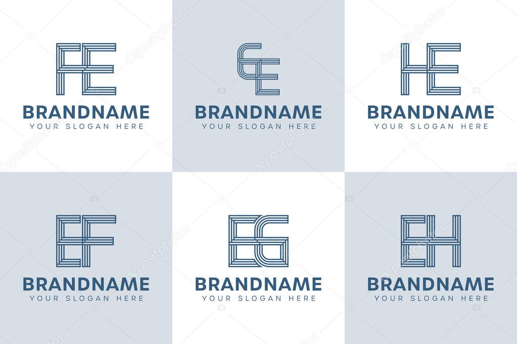 Letters EF FE EG GE EH HE Monogram Logo Set, suitable for any business