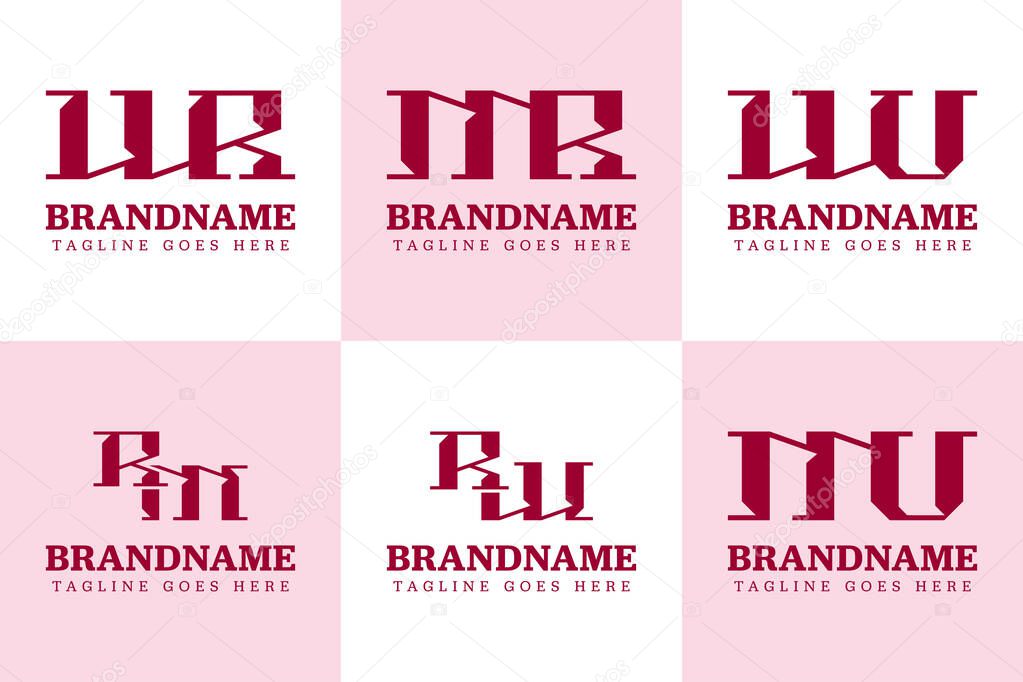 Letters MR RM WR RW WU UW Monogram Logo Set