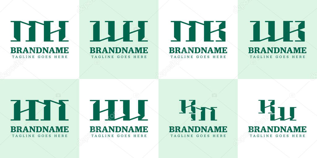 Letters MH HM WH HW MK KM WK KW Monogram Logo Set