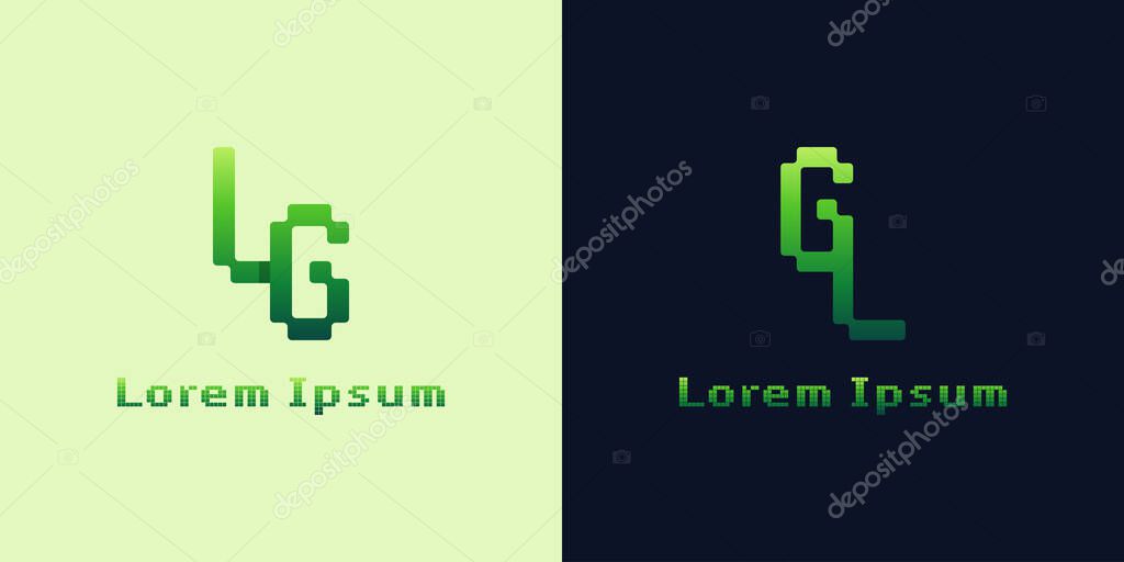 Letters LG and GL Pixel Monogram Logo, suitable for any business with GL or LG initials