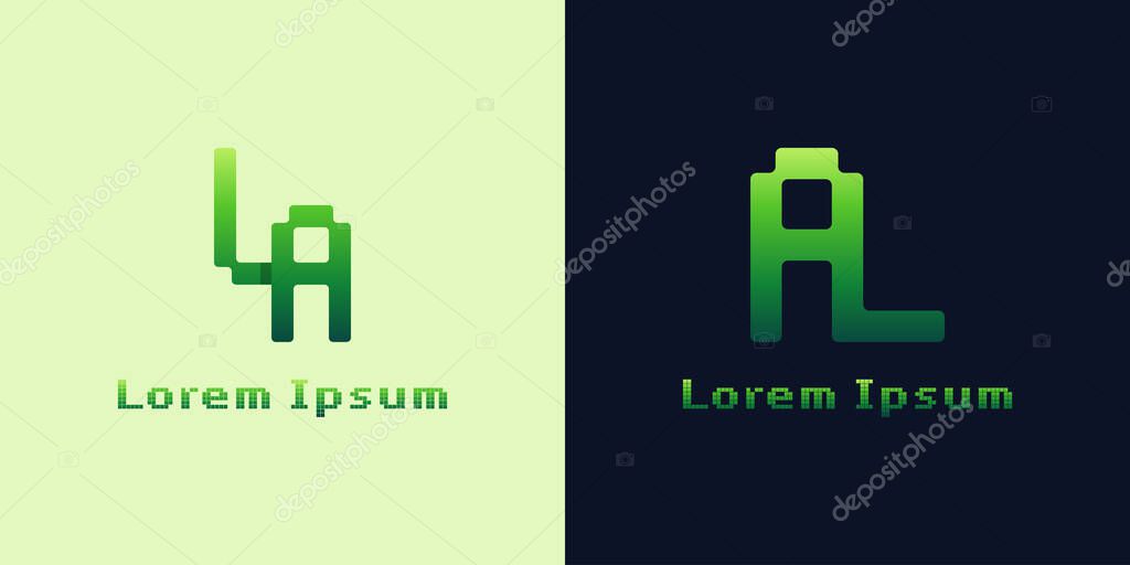 Letters LA and AL Pixel Monogram Logo, suitable for any business with AL or LA initials