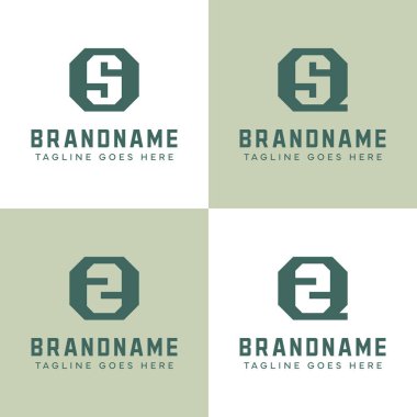 Harfler OS QS OZ QZ Monogram Logo Set, SO SQ ZO baş harfleri