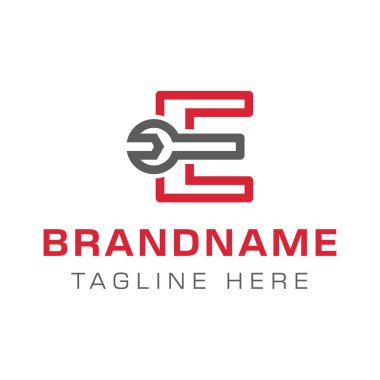 E harfi Wrench Logosu, otomotiv, onarım veya mühendislik endüstrisi için ideal.