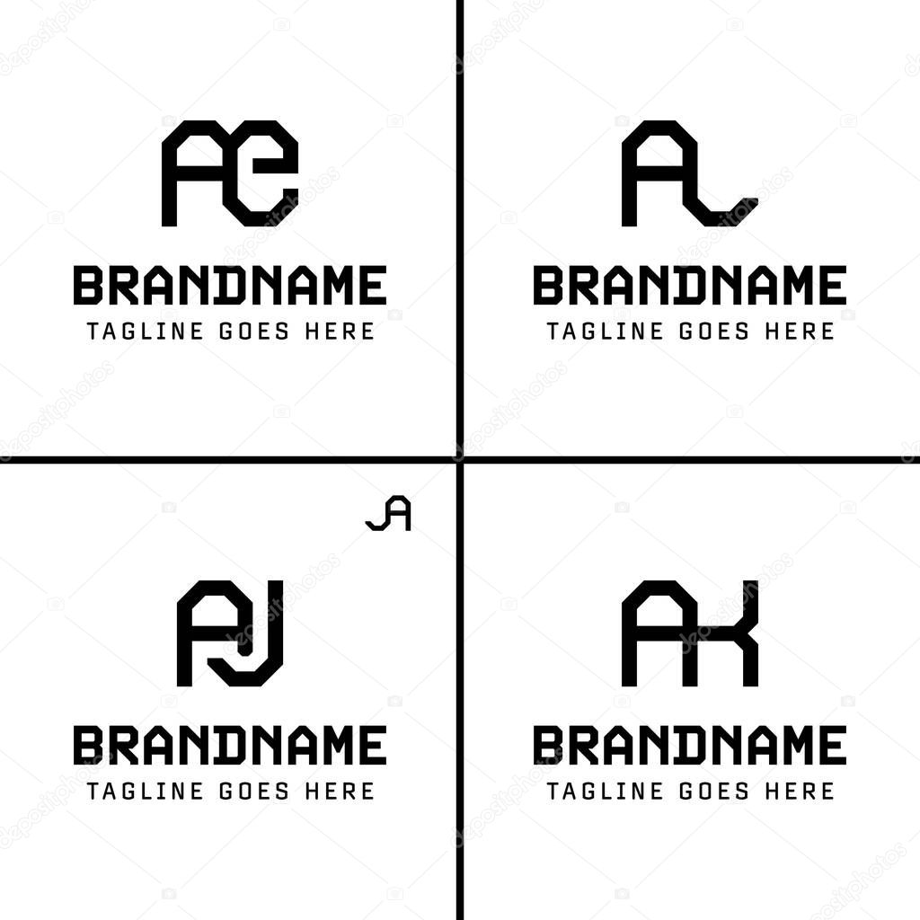 Letters AE AL AJ JA AK Monogram Logo, for business with AE EA AL LA AJ JA AK KA initials