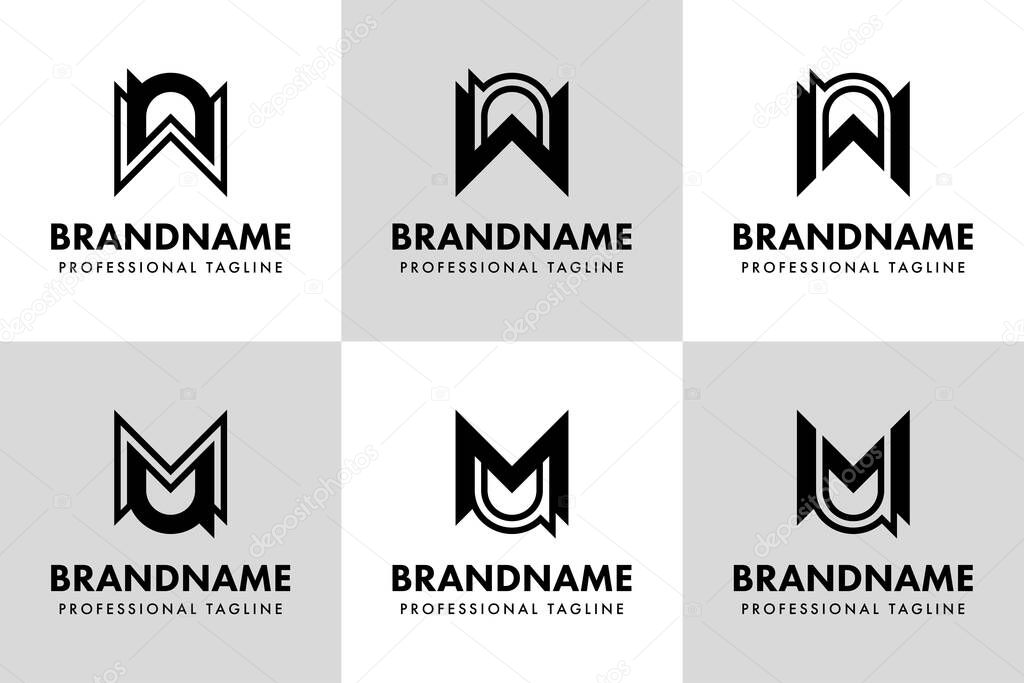 Letters WN or MU Monogram Logo Set, suitable for any business with WN NW MU UM initials