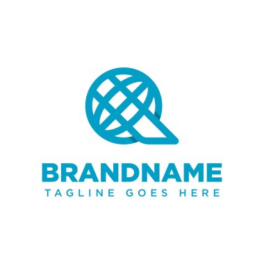 Q Globe Teknoloji Logosu, küresel bağlantıyı, yeniliği ve modern teknolojiyi sembolize ediyor.