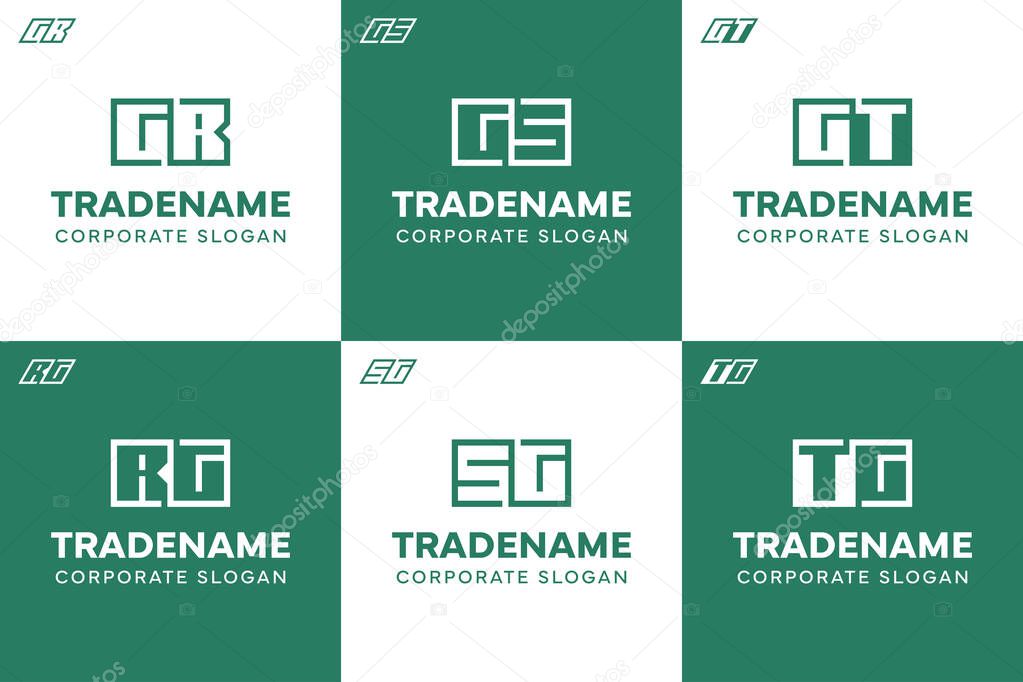 Letters GR RG GS SG GT TG Square and Dynamic Logo Set