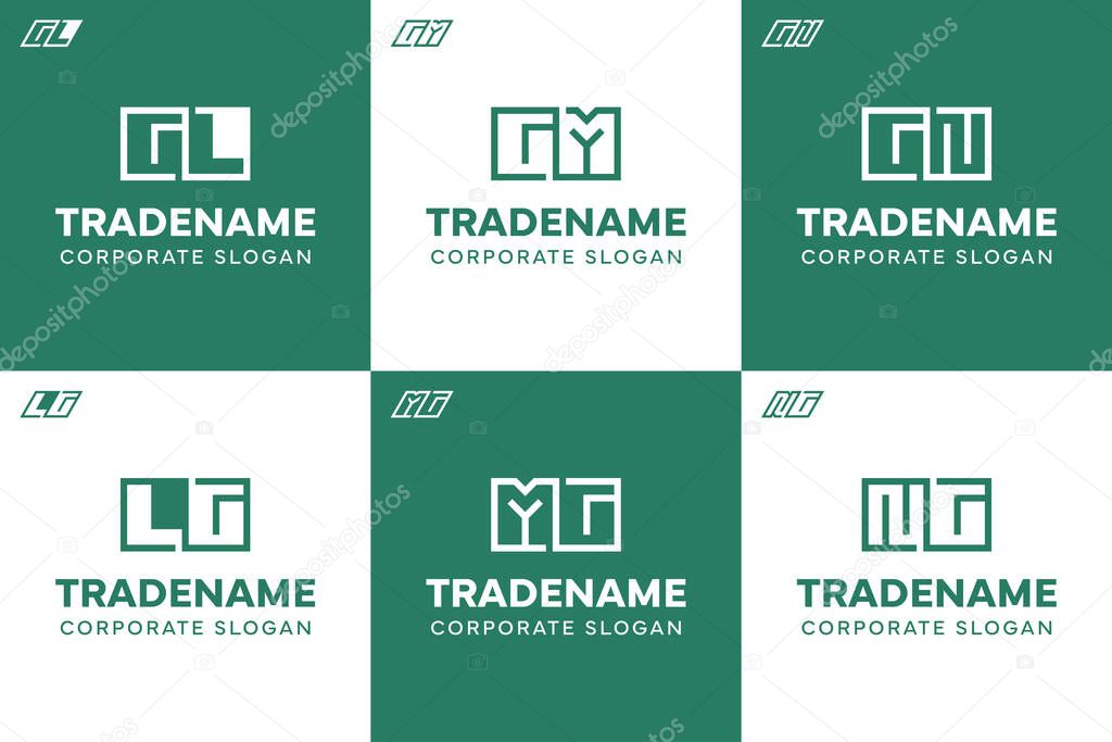 Letters GL LG GM MG GN NG Square and Dynamic Logo Set