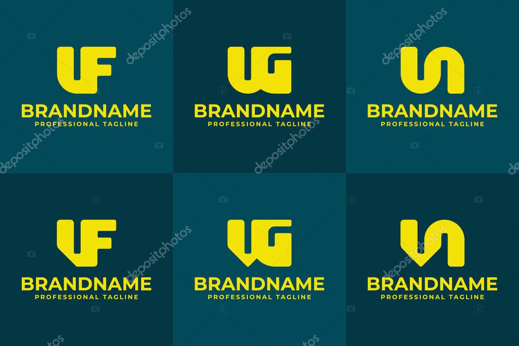 Letters UF UG UN VF VG VN Monogram Logo Set