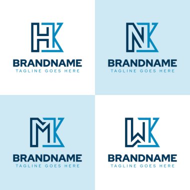 KH KN KM KW baş harfleri için HK NK MK WK Monogram Logo Set