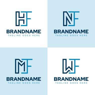 Harfler HF NF MF WF Monogram Logo Set, FH FN FM baş harfleri için