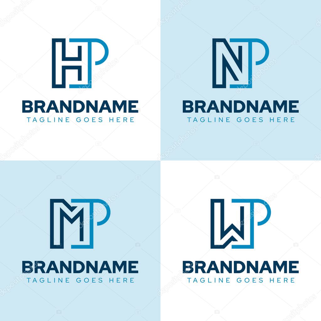 Letters HP NP MP WP Monogram Logo Set, for PH PN PM PW initials