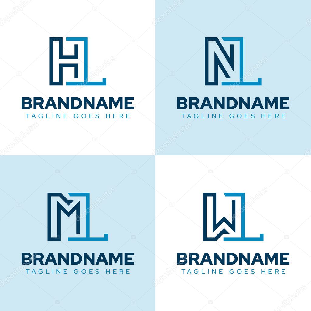 Letters HL NL ML WL Monogram Logo Set, for LH LN LM LW initials