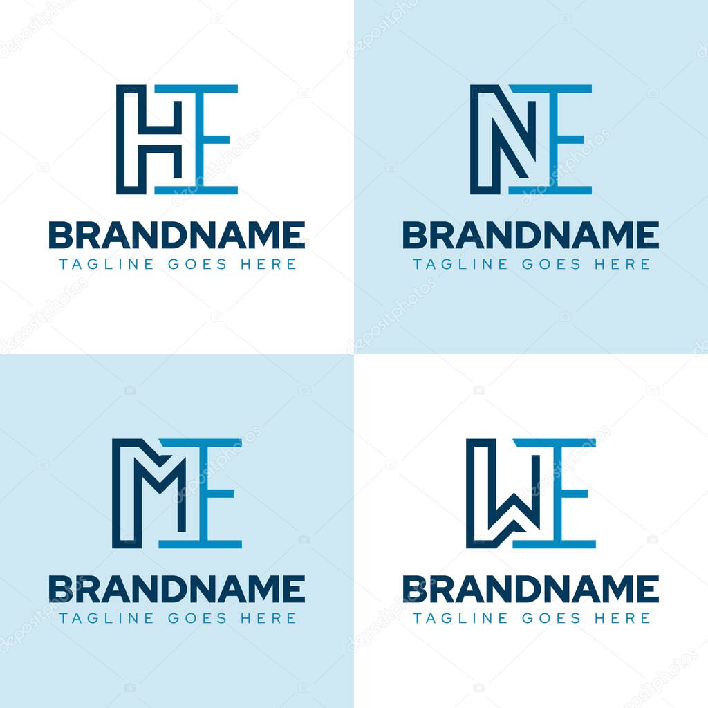 Letters HE NE ME WE Monogram Logo Set, for EH EN EM EW initials