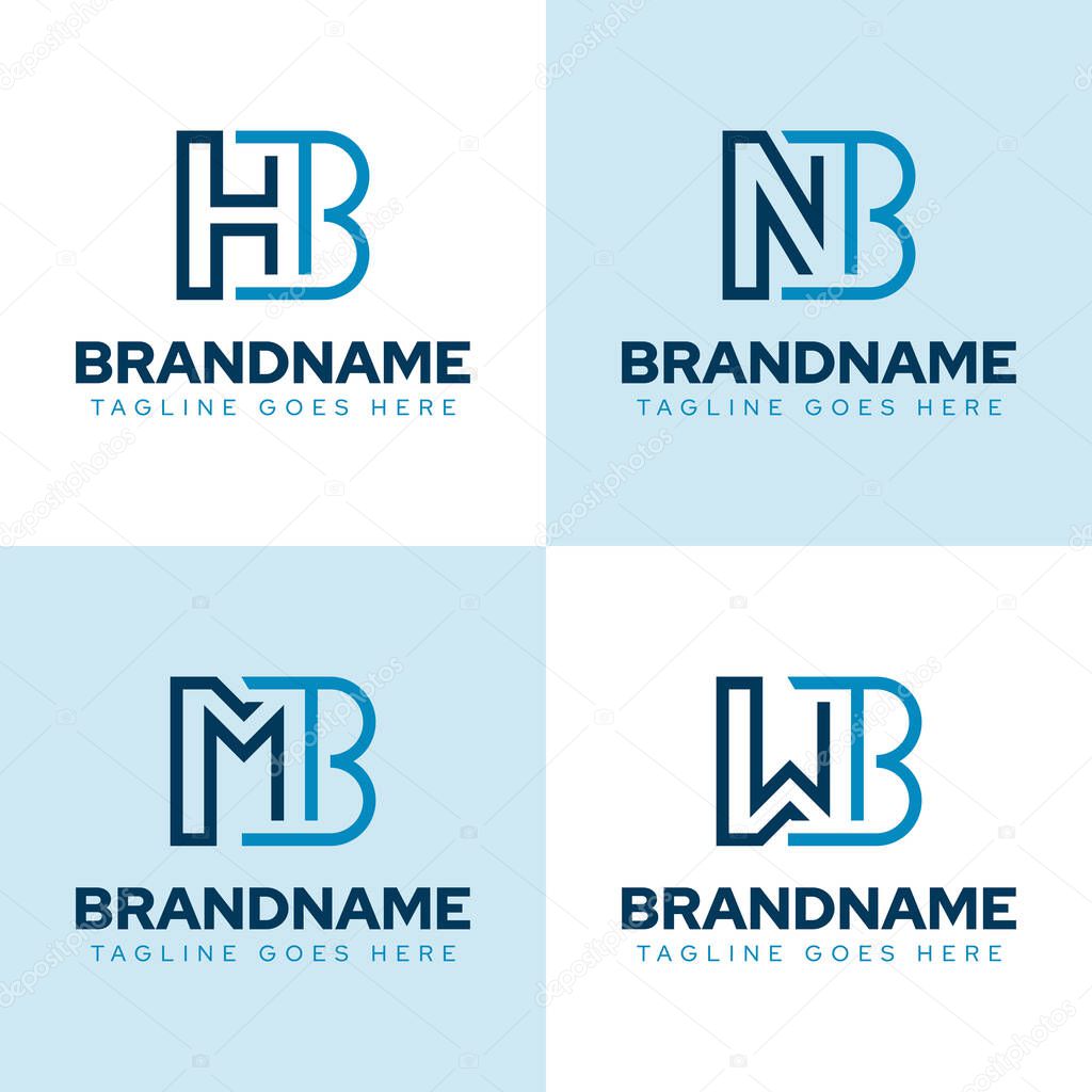 Letters HB NB MB WB Monogram Logo Set, for BH BN BM BW initials