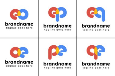 Harfler eo ep pe eq qe Oyuncu Logo, eğlenceli, enerjik ve neşeyi temsil eder