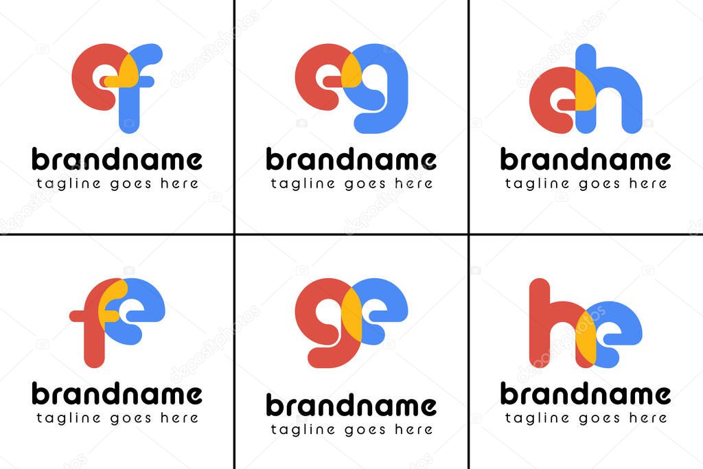 Letters ef fe eg ge eh he Playful Logo, represent a fun, energetic, and joy
