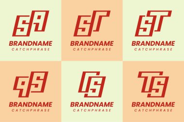 Harfler SQ QS SR RS ST TS Monogram Logo Set, her iş için uygun