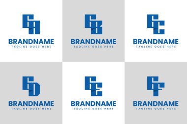 Harfler GA GB GC GD GE GF Logo Monogram Set, AG CG DG baş harfleri EG FG