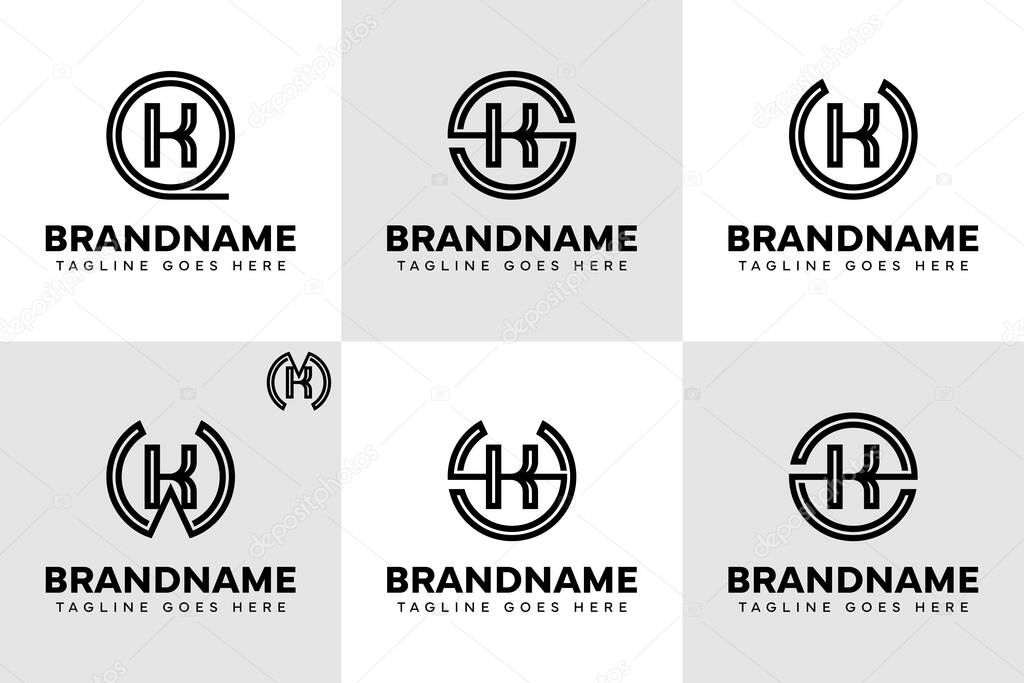 Letters QK SK UK WK MK YK ZK Logo Monogram Set, for KQ KS KU KW KM KY KZ initials