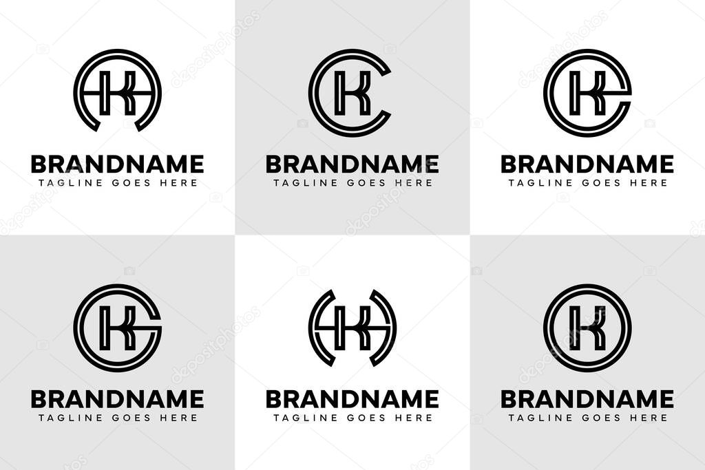 Letters AK CK EK GK HK OK Logo Monogram Set, for KA KC KE KG KH KO initials
