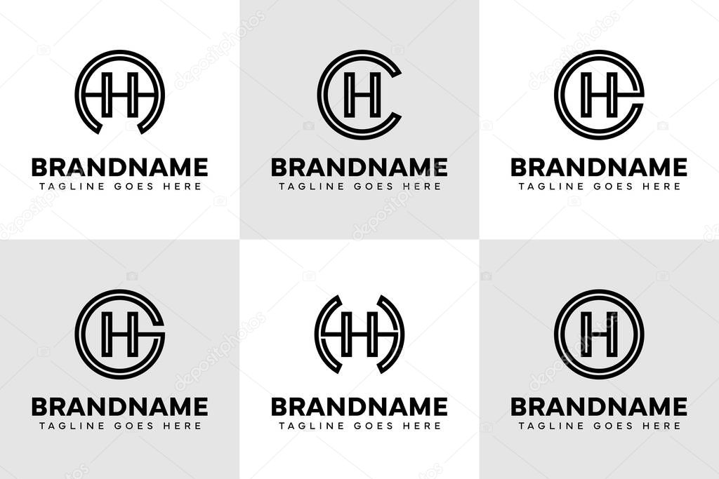 Letters AH CH EH GH HH OH Logo Monogram Set, for HA HC HE HG HH HO initials