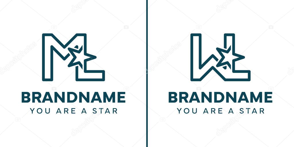 Letters ML or WL Star Monogram Logo, representing success, freedom and premium
