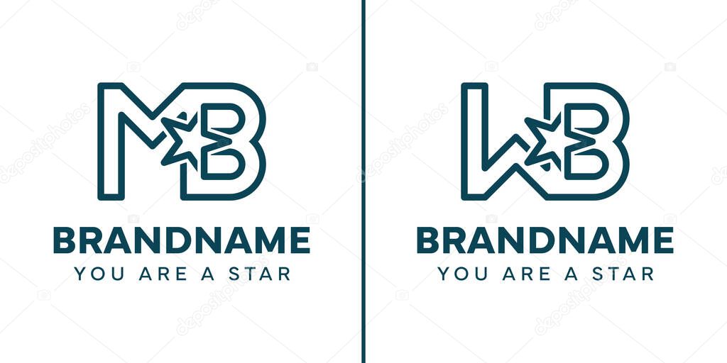 Letters MB or WB Star Monogram Logo, representing success, freedom and premium
