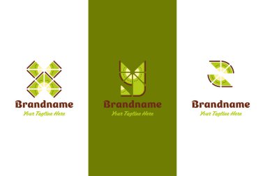 X Y Z harfi Kiwi Meyve Logosu, tazeliği, eğlenceyi ve yaratıcılığı simgeliyor.