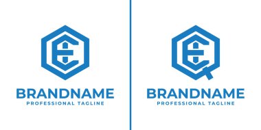 Harfler OEI ve QEI Hexagon Logosu, OEI, OIE, EOO, EOI, IEO, IOE, QEI, QIE, EQ, EQI, IEQ baş harfleri