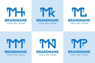 Harfler MH MK ML MM MP Pipe Drop Logosu, sıhhi tesisat, akış ve güvenilirliği simgeler