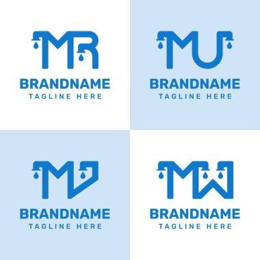 Harfler MR MU MV MW Pipe Drop logosu, su tesisatı, akışı ve güvenilirliği simgeliyor