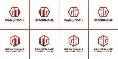 Harfler GT TG GW WG Hexagon Logo Set, GT TG GW baş harfleri ile iş için uygun