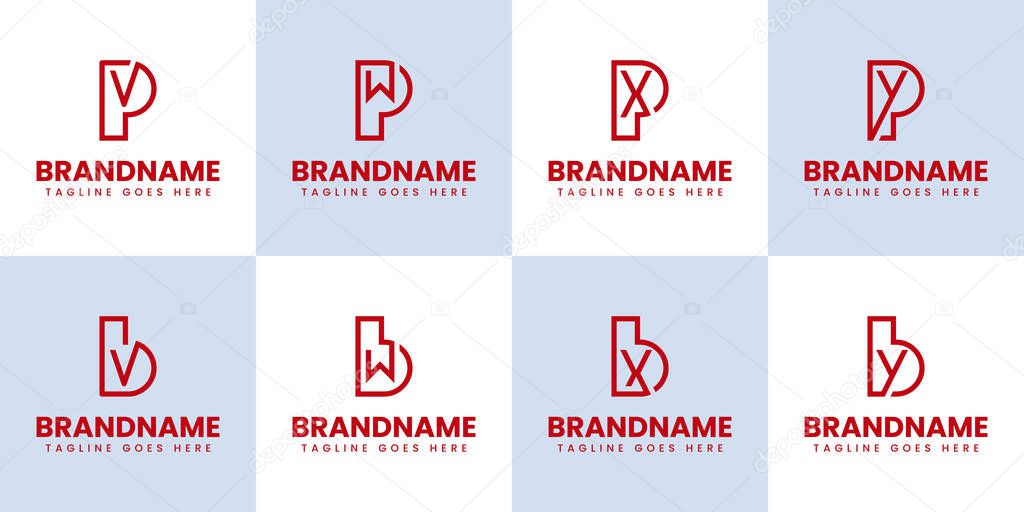 Letters BV BW BX BY PV PW PX PY Logo Set, for VB WB XB YB VP WP XP YP initials