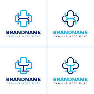 X ve Y Tıbbi Haç Logosu Seti, bakım, sağlık ve güvenilir tıbbi hizmetleri temsil ediyor.