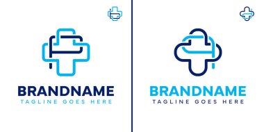 Harf P B D Q Tıbbi Haç Logosu Seti, bakım, sağlık ve güvenilir tıbbi hizmetleri temsil ediyor