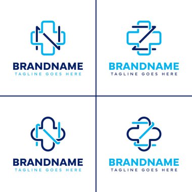 Harf N ve Z Tıbbi Haç Logosu Seti, bakım, sağlık ve güvenilir tıbbi hizmetleri temsil ediyor