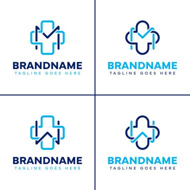 M ve W Tıbbi Haç Logosu Seti, bakım, sağlık ve güvenilir tıbbi hizmetleri temsil ediyor.